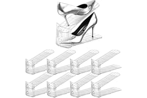 beehomay Shoe Slots Organizer,Adjustable Shoe Rack with Three Levels,shoe stackers for a pair of Shoes (Clear, 8 Pack)