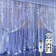 HOME LIGHTING Window Curtain String Lights, 300 LED 8 Lighting Modes Fairy Copper Light with Remote, USB Powered Waterproof for Christmas Bedroom Party Wedding Home Garden Wall Decorations, Cool White
