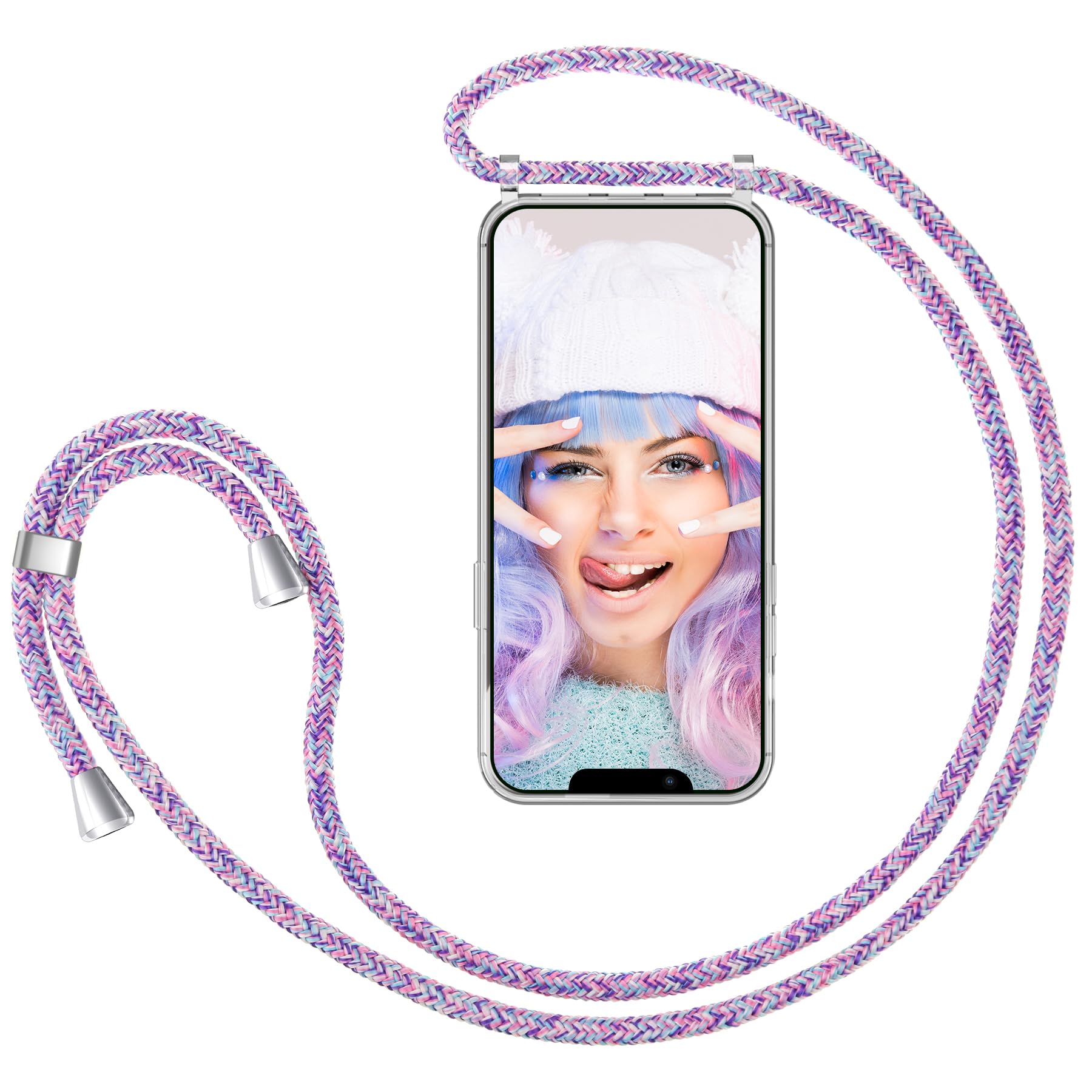ZhinkArts Mobile Phone Chain Compatible with Apple iPhone 12 Mini - 5.4 Inch Display - Smartphone Necklace Case with Strap - Cord with Case for Hanging in Unicorn