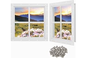 Ktondic Shed Window 2 Pack 16"X16" White Flush Mount Shed Transom Window with Tempered Glass Household Windows with Srews for Shed,Chicken Coop,Barns,Playhouse and Garage