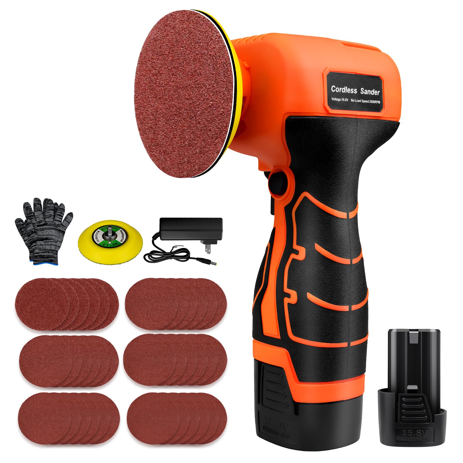 Photo 1 of 16.8V Cordless Electric Sander with 36PCS Sandpapers, 3500 RPM, 3.0Ah Battery, Lightweight & Compact Design for Wood, Metal, Paint Removal, and DIY Projects