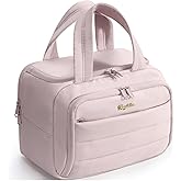 Bagstellar Travel Toiletry Bag for Women, Lightweight Large Quilted Puffy Makeup Bag Wide-open Make up Organizer Cloud Cosmetic Bag w/Handle for Traveling Toiletries Essentials Accessories Light Pink