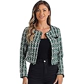 Allegra K Tweed Jacket for Women's Long Sleeve Casual Work Office Plaid Short Outwear