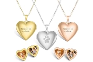 QWBV NELO Custom Pet Locket Necklace for Women Custom Heart Locket Necklace Photo Engraved Necklace for Animal Lovers Dog Sym