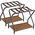 AMHANCIBLE Luggage Rack, Set of 2, Foldable Suitcase Stands for Guest Room, Metal Luggage Holder with Storage Shelf for Bedroom, Hotel, Easy Assemble, Bronz HLR02BZ