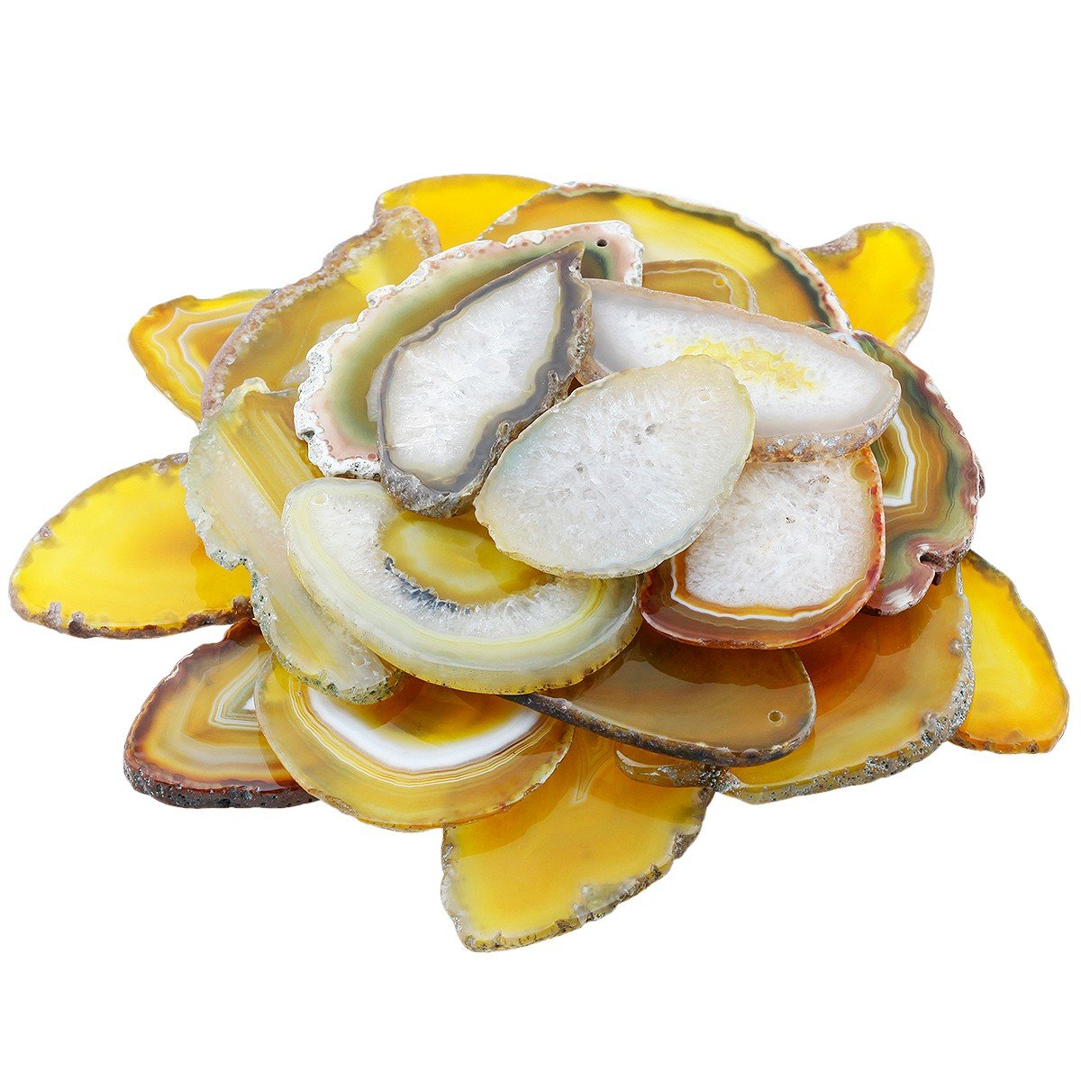mookaitedecor 10pcs Yellow Agate Slices for Jewellery Making, Drilled Geode Slice Crystals and Gemstones for Healing Natural Agate Crystal Wind Chime Pendants Large Stone Jewelry Pendants
