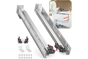 BAIDICE Soft Close Bottom Mount Drawer Slides 21 Inch Rails with Rear mounting Bracket Locking Devices Screws for Face Frame Or Frameless Application（21 inch,1 Pair）
