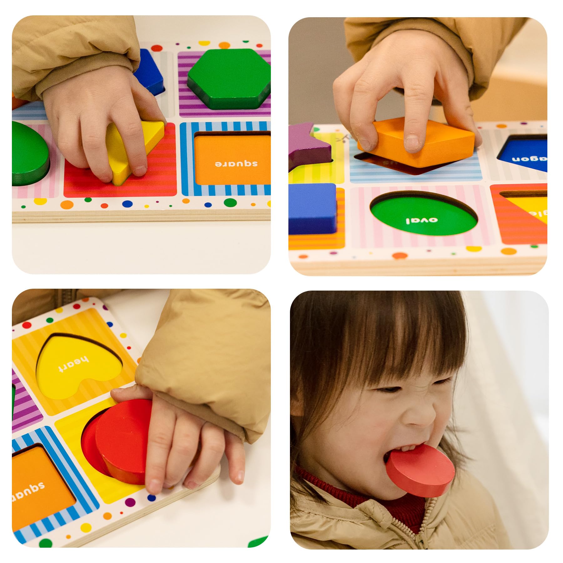 Dailyfunn Wooden Geometric Shape Puzzle (10 pcs) Toddler Puzzles for Ages 1-3 Years Old 12-18-24 Months