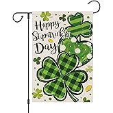 Wodison Happy St Patrick's Day Shamrocks Garden Flag 12×18 Inch Double Sided Green Clovers Small Burlap Spring Holiday Yard Flag