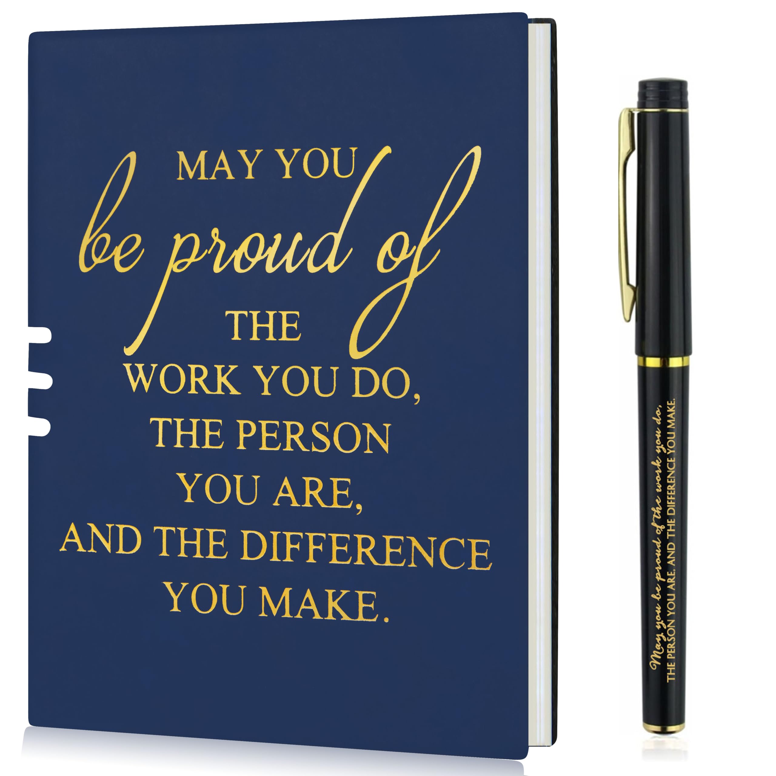 hank You Gifts For Colleagues Leather Notebook A5,Leaving Gifts For Colleagues Women,Employee Appreciation Teacher Gifts,Team Gifts For Employees Ballpoint Pen Notebook For Coworkers (Navy Blue)