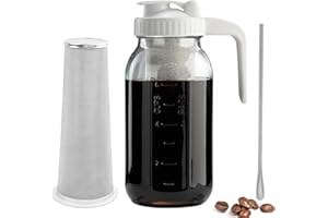 Miradexic Cold Brew Coffee Maker with V-shaped Lid, 64oz Iced Coffee Maker with Stainless Steel Filter, BPA Free Sturdy Cold Brew Pitcher for Coffee, Iced Tea, Sun Tea, Lemonade