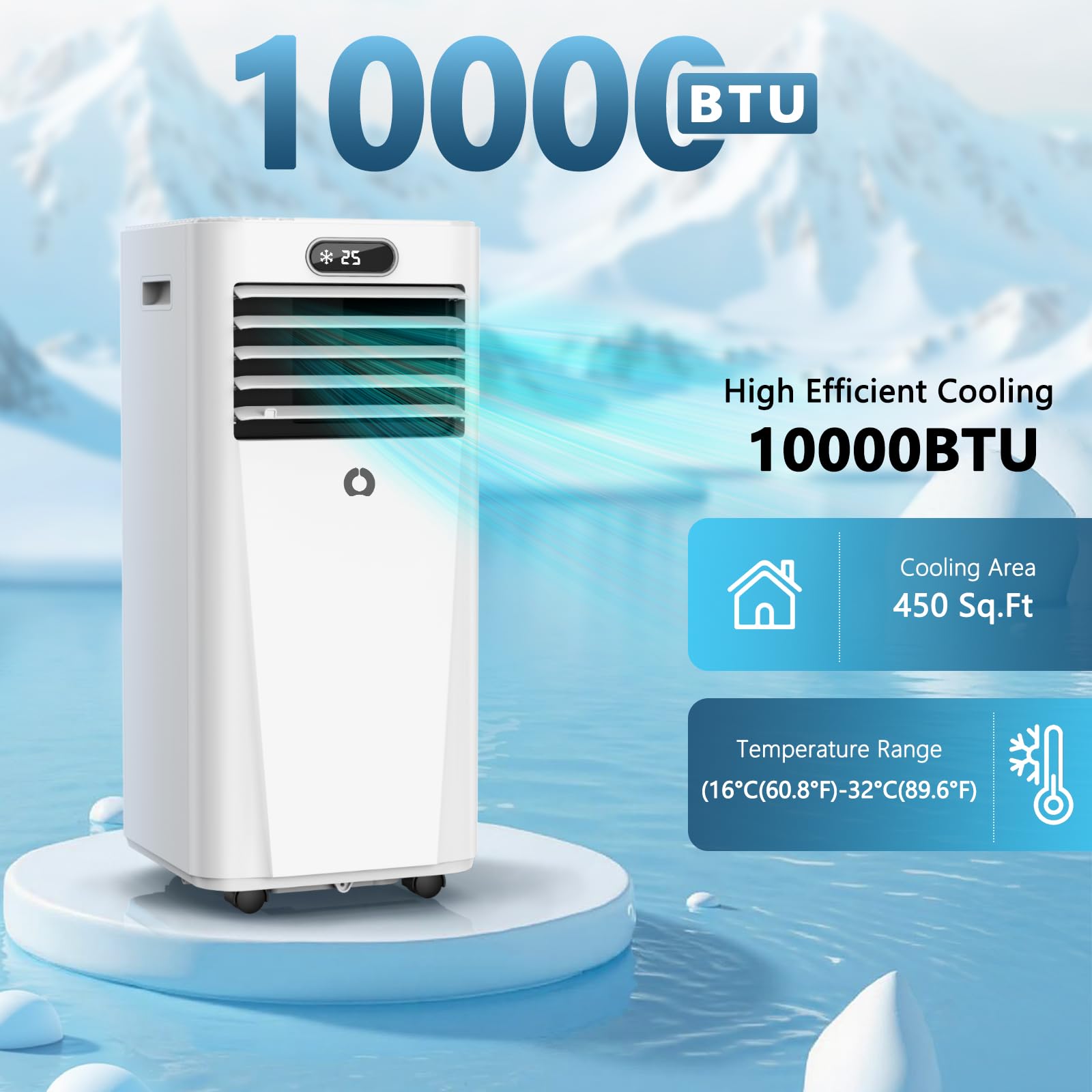 Portable Air Conditioners,10,000 BTU 3-in-1 Portable AC unit for Rooms up to 450 Sq. Ft, Featuring 24H Timer, Smart Sleep Mode, Window Kits Included, Perfect for Bedrooms, Kitchens, and Apartments.