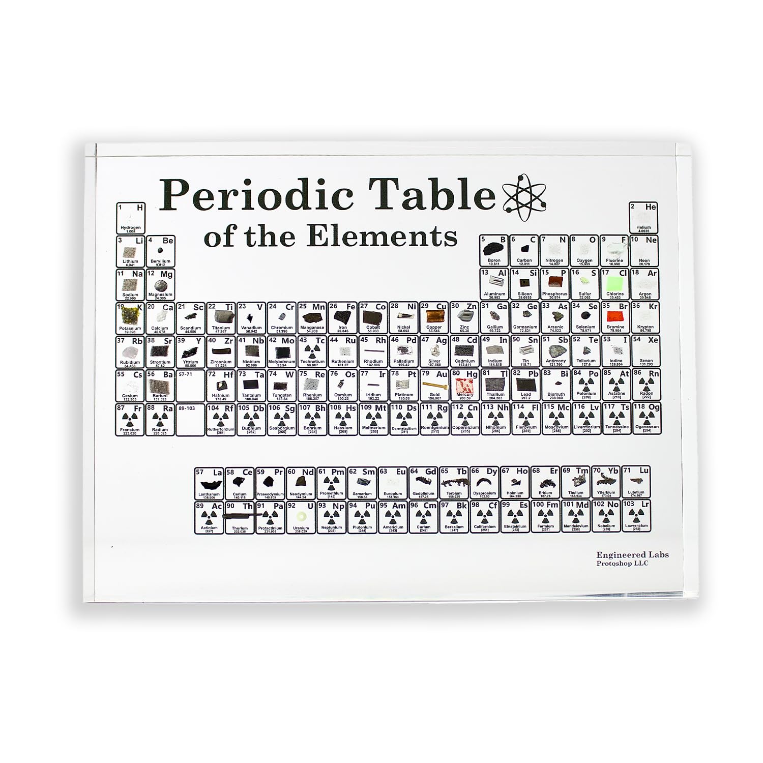 Engineered Labs Heritage Periodic Table of Elements, Made In USA, Acrylic Periodic Table With Real Samples