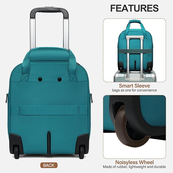 TIAWOLT PERSONAL ITEM 16-INCH UNDERSEAT CARRY ON LUGGAGE WITH WHEELS LIGHTWEIGHT WHEELED UNDERSEATER UNDER SEAT BAGS FOR AIRPLANES UPRIGHT 2 WHEEL,BOY AND GIRL,TEAL GREEN