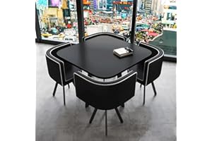 NUIPESN Office Reception Table Set for 4, Versatile Small Coffee Dining Table and Chair Set, Round/Square Furniture for Conference Room, 31.5 (Black + Black, Rectangle, Leather, 31.5"L*31.5"W*29.13"H)