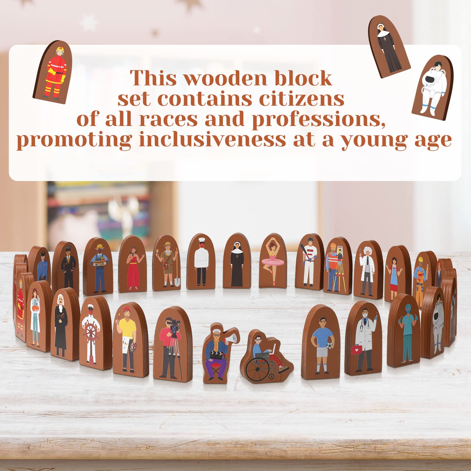 Mua Qunclay Set of 30 Wooden Community Helpers Toys Multicultural ...