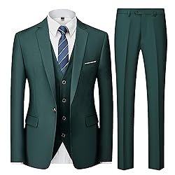 UNINUKOO Men Suits Slim Fit 3 Piece 1 Button