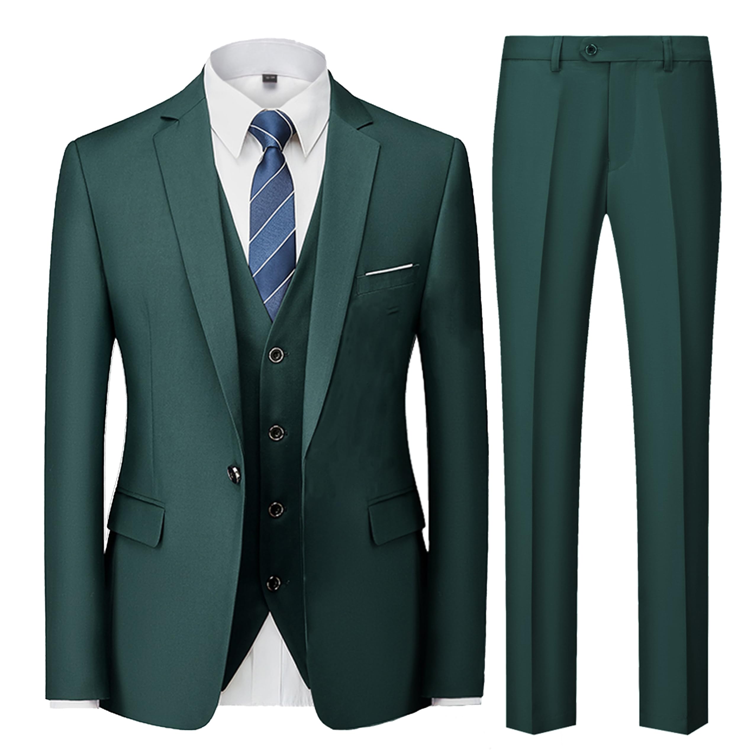 UNINUKOO Men Suits Slim Fit 3 Piece 1 Button