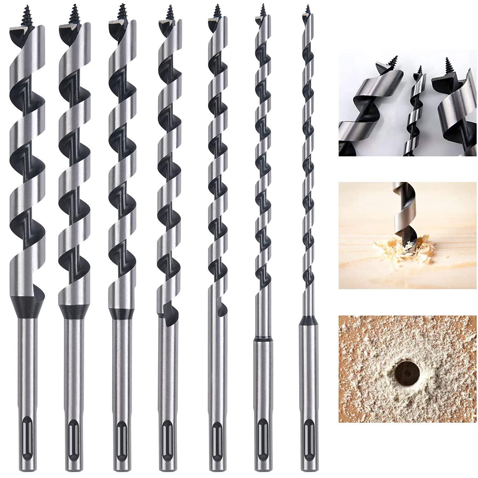 flintronic Auger Bit, Set of 7-Piece Hex Drill Bits 230mm Set of Drill Bits in Spiral Stainless Steel with 6mm / 8mm / 10mm / 12mm / 14mm / 16mm/ 18mm Drill Bit