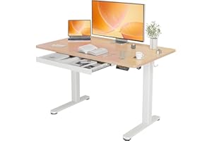 YDN Standing Desk with Drawers, 48 x 24 Inch Adjustable Height Stand Up Desk, Electric Sit Stand Computer Desk for Home Office, Natural