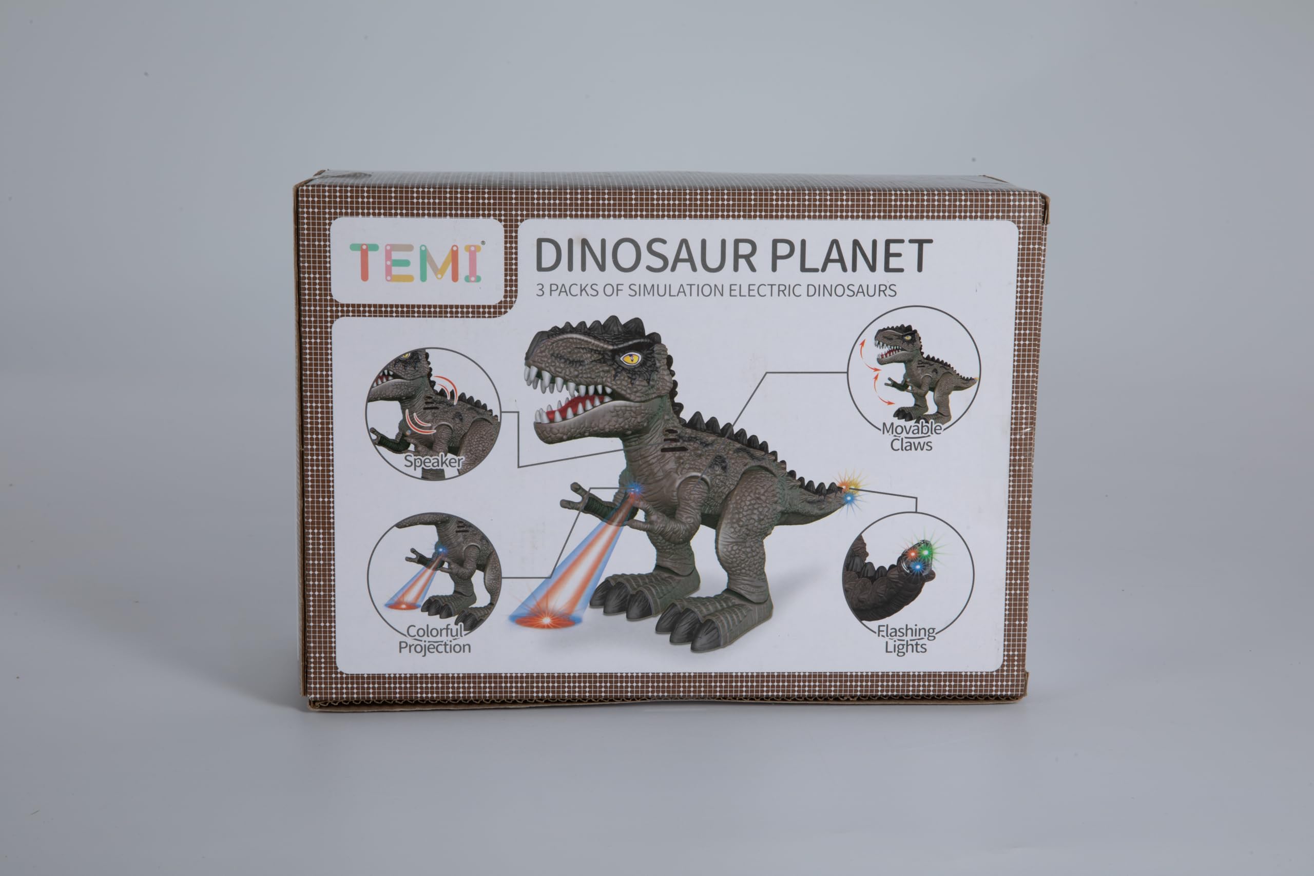 TEMI 3 Pack Electrical Walking Dinosaur Toys for Toddlers 3-4 3-5 Years with Sound and Light Up, Toddler Robot Dinosaur, Brachiosaurus, Stegosaurus Dinosaur Figures for Kids
