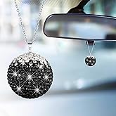 WINKA Bling Crystal Ball for Car Rear View Mirror Decoration, Rhinestone Hanging Ornament for Home Decor Charm Crystal Pendant Bling Car Accessories for Girl (Black White)