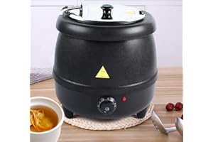 Omosiroi 10L Soup Kettle, 400W 110VPP Shell Commercial Electric Soup Warmer Black Countertop Food Kettle Warmer Restaurant Stainless Steel Pot
