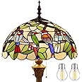 WERFACTORY Tiffany Floor Lamp Double Birds Amber Stained Glass Standing Reading Light 16X16X64 Inches Antique Pole Corner Lamp Decor Bedroom Living Room Home Office S805 Series