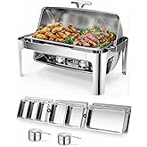 13QT Roll Top Chafing Dishes for Buffet: Stainless steel Chafing Dish Set | Chafers and Buffet Warmers Sets for Parties, Birthday, Wedding, Gathering-1 Full &amp; 2 Half &amp; 3 1/3 Size Food Pan &amp; 1 Water Pan