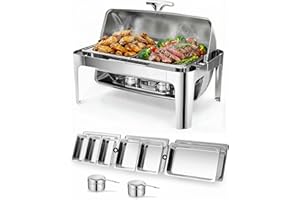 13QT Roll Top Chafing Dishes for Buffet: Catering Food Warmer for Parties, Wedding, Birthday, Christmas, 1 Full Size & 2 Half