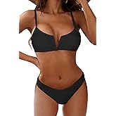 ZAFUL Women's High Cut Bikini Sets Ribbed V-Wire Cami Bikini Two Piece Swimsuit
