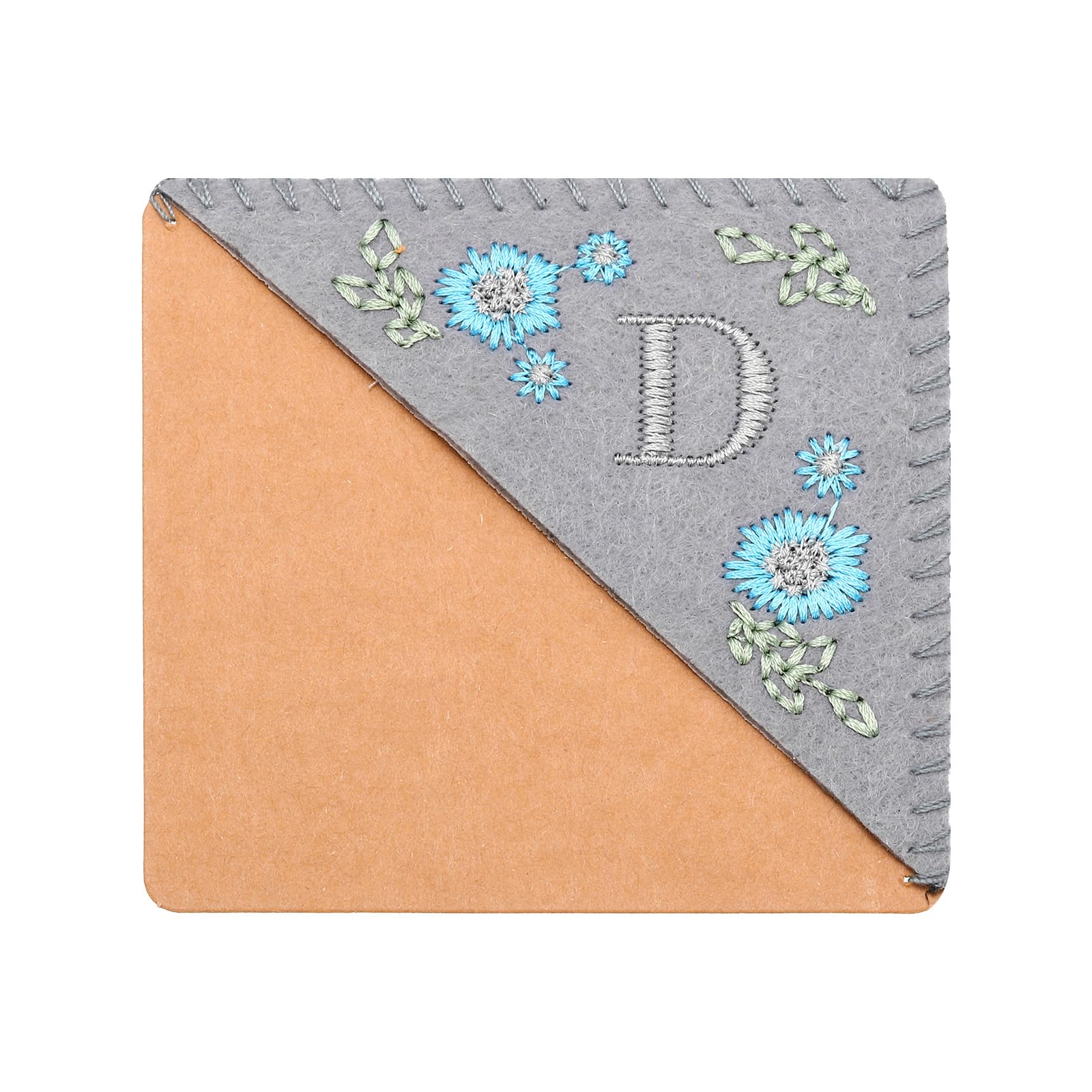 PATIKIL Personalized Embroidered Corner Bookmark, Cute Flower Felt Stitched Triangle Book Mark Page Marker for Women Men Book Lovers Teachers, Grey, Letter D