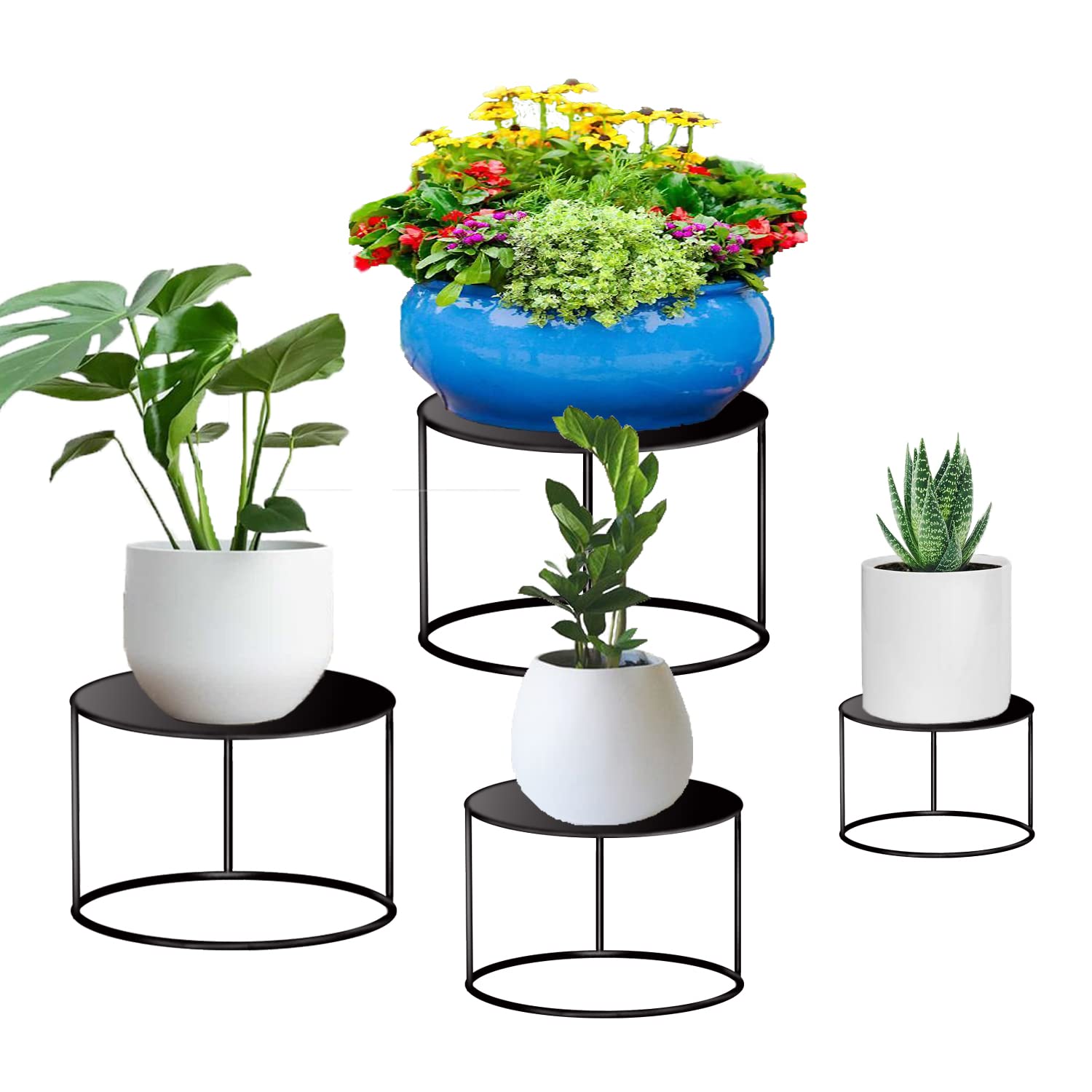 Photo 1 of Plant Stand 4 Pack Mid Century Modern Simple Small Plant Stand Indoor Outdoor for Heavy Plant Pots Multiple Height Size Corner Plant Holders -Gifts for Plant Lovers-Black