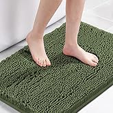 H.VERSAILTEX Bath Mat Bathroom Rug Bath Rugs for Bathroom Non Slip Bath Mats Extra Thick Chenille Rug 17" x 24" Absorbent Soft Shaggy Washable Dry Fast Plush Rugs for Bathtubs - Loden