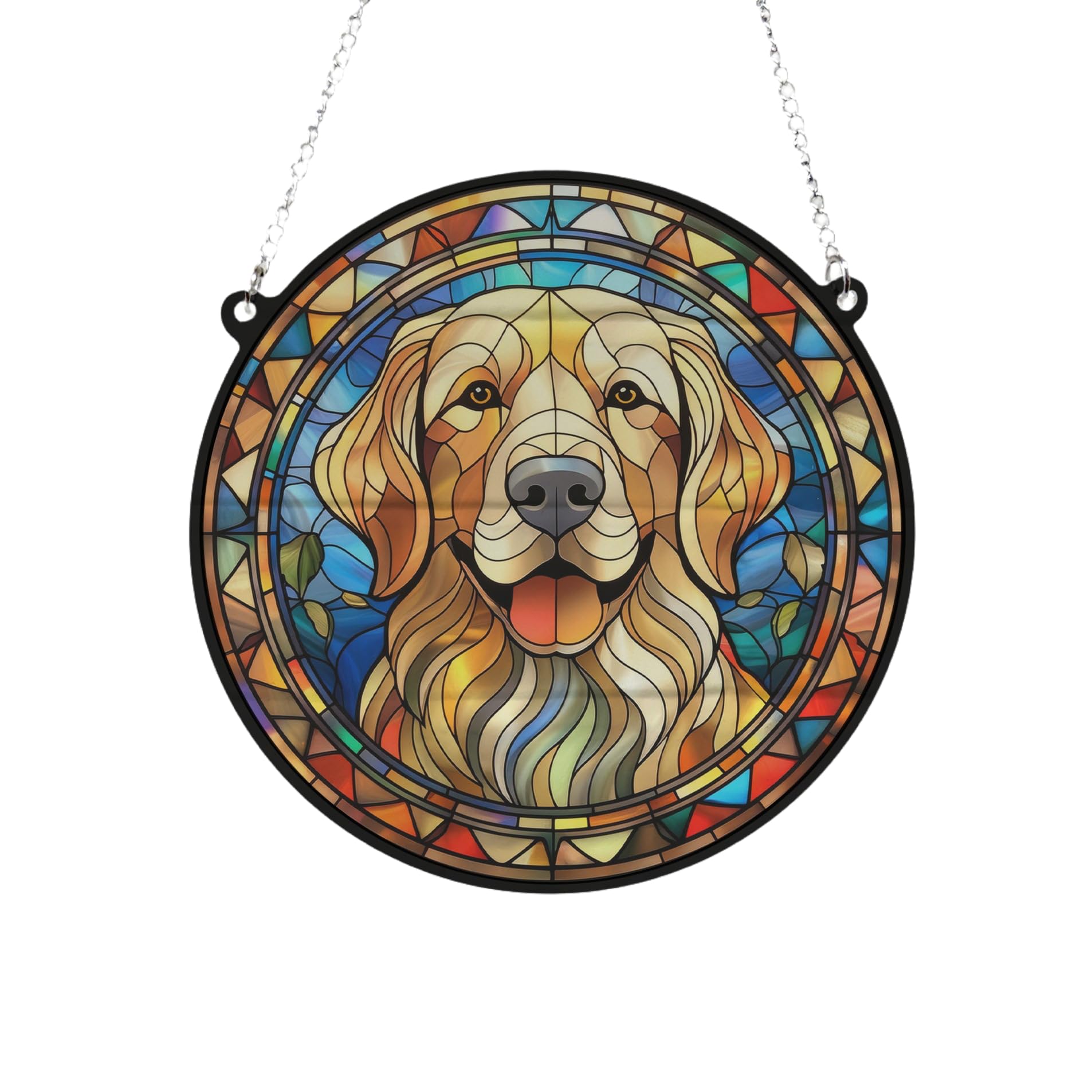 Golden Retriever Stained Glass Effect Suncatcher Gift for Dog Lovers - 19cm