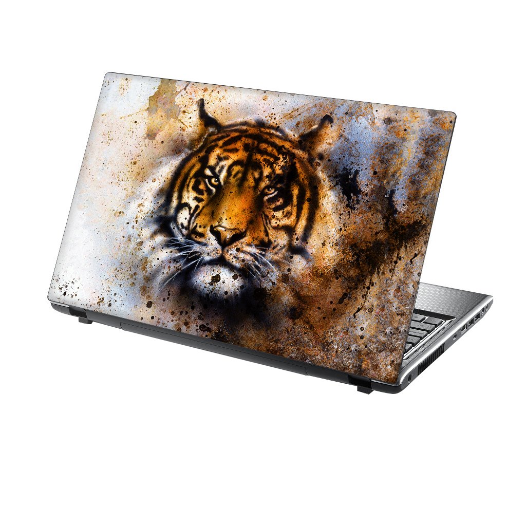 TaylorHe 15.6 inch 15 inch Laptop Skin Vinyl Decal with Colorful Patterns and Leather Effect Laminate MADE IN BRITAIN Tiger Colour Splash
