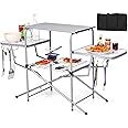 Giantex Folding Grill Table with 26'' Main Tabletop, Portable Aluminum Camping Table, Carrying Bag, Quick Set-up, Outdoor Camping Kitchen Food Prep Station for Picnic Tailgating RVing Backyard