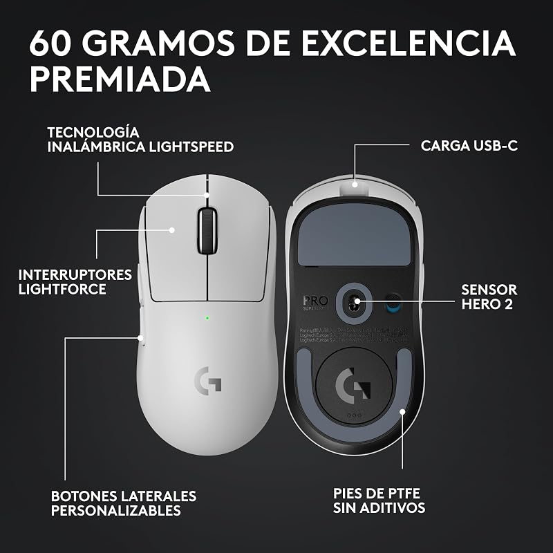 Mouse para jogos sem fio logitech g pro x superlight 2 lightspeed, versão alemã - branco