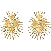 Coadipress Gold Star Statement Earrings for Women Gold Silver Star Statement Earrings Bohemian Heart Earrings Flower Geometric Exaggerated Fan-Shaped Earrings Birthday Party Gift