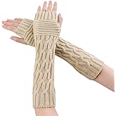 Lcaiualu Winter Women Arm Warmers Long Fingerless Gloves for Women Mittens Knit Wrist Warmers with Thumb Hole Warm Sleeves