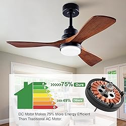 BOJUE 42 Inch Black Ceiling Fans with Lights and