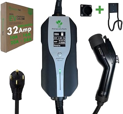 Primecom.Tech Level 2 Electric Vehicle (EV) Charger Amperage Adjustable (10Amp - 16Amp - 20Amp - 24Amp - 32Amp) 30Ft Cable EVSE Plug-in Hybrid (40 FT, 14-50P)