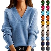 MABUTINGTI V Neck Sweaters for Women Casual Long Sleeve Sweaters V Neck Knit Solid Color Oversized Pullover Sweater Jumper