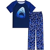 Funnycokid Boys Pajamas Set 2 Piece Short Sleeve Shirt Top Pants with Pockets Size 6-12