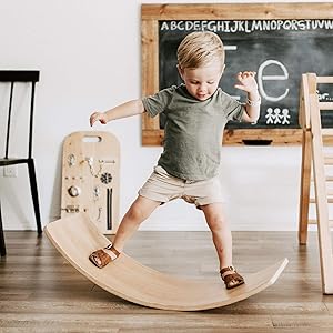 funny supply Wooden Balance Board Wobbel Balance Board Kid Yoga Board Curvy Board Wooden Rocker Board 35 Inch Kid Size Wooden Style