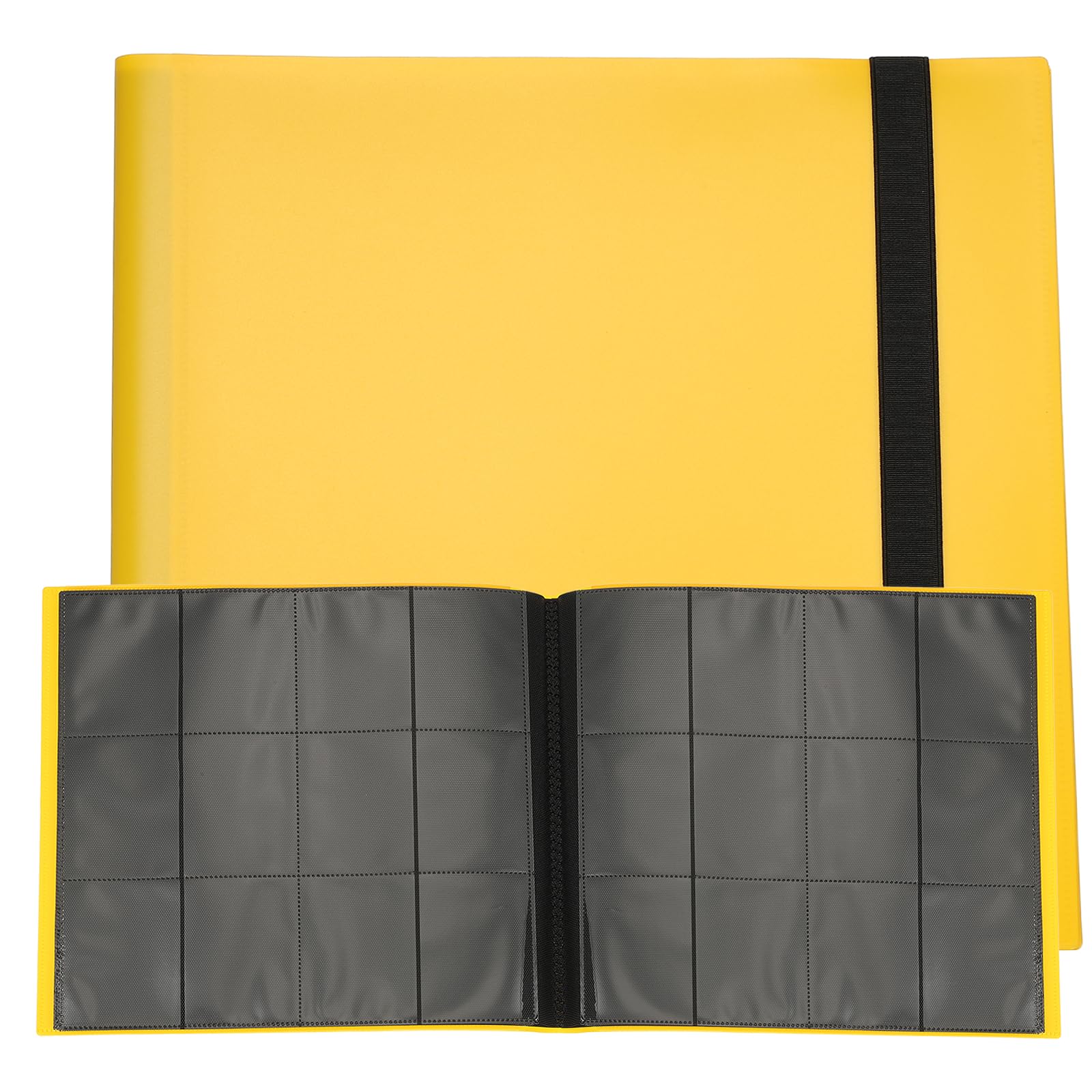 sourcing map 12 Pocket Trading Card Binder, PU Cover Card Collection Binder 480 Side Loading Card Binder Card Album Folder for TCG, Game Cards, Sports Cards(Yellow)