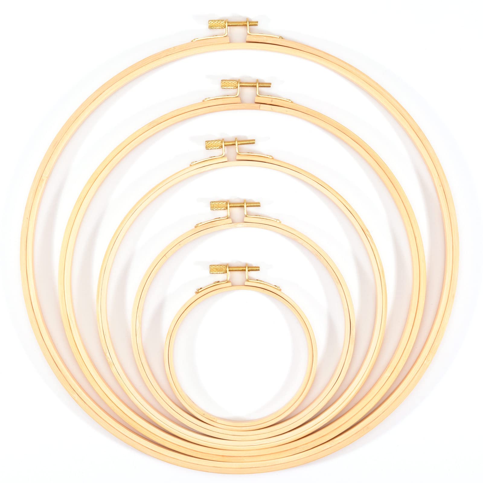 Vaessen Creative 701003-099 Bamboo Embroidery Hoop for Crafts, Set of 5, Dream Catcher, Cross Stitch Frame, Wreath Ring for Macrame Wall Hanging, Crochet, Boho Decor and More, Natural