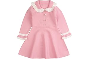 Peecabe Ruffles Toddler Girls Sweater Dress Soft Warm Long Sleeve V-Neck 2-6T Knitted Dress for Fall Winter