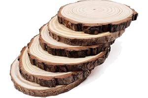 Natural Round Discs Rustic Wood Slices 6 Pcs 6.3-6.7 inch Unfinished Wood kit Circles Crafts Tree Slices with Bark Log Discs 