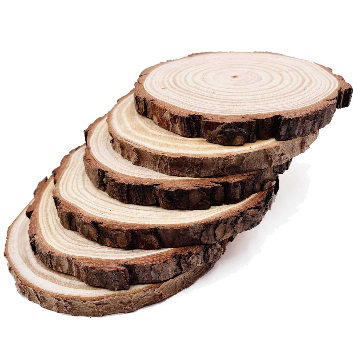 Unfinished Natural with Tree Bark Wood Slices 6 Pcs 16-17cm Disc Coasters Wood Coaster Pieces Craft Wood kit Circles Crafts Christmas Ornaments DIY Crafts with Bark for Crafts Rustic Wedding ORN
